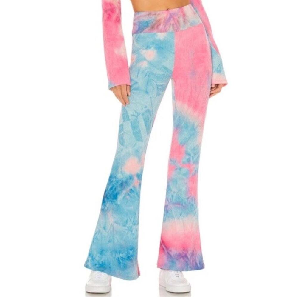 Beach Riot x REVOLVE Naya Tie Dye Flare Pants Peach Sparkle Women's Size S NWT